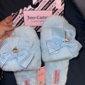 Juicy Couture Sky Blue Fuzzy Slippers